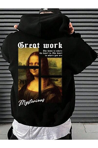 donamod سويت شيرت رجالي أسود من ماركة Brent Work Mona Lisa مقاس كبير