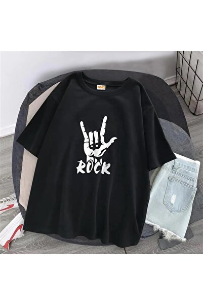Le Savu Rock cu imprimeu Culoare neagră Unisex supradimensionat tricou Le Savu