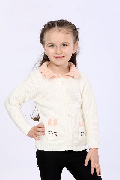 OUR KİDS Girl's Regular Fit Shirt Collar Buttoned Cardigan