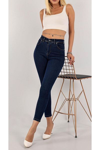 QİSSO Blue High Waist Slim Leg Slim Fit Trousers