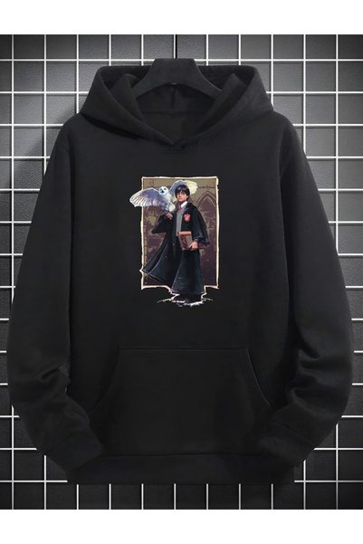 donamod Hanorac negru unisex Harry Potter Hogwards, cu glugă, cu imprimeu de ...