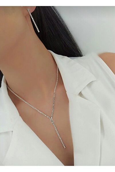 TakıConcept Abiye Kolye Küpe Set Taşlı Su Yolu Kolye Küpe Set