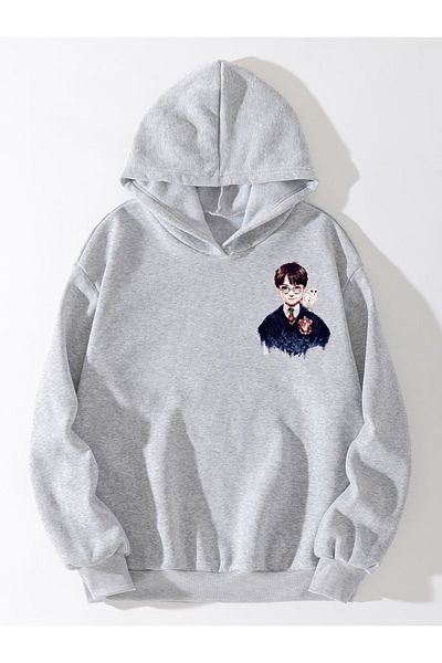 donamod Unisex Gray Harry Potter Hogwards Designed Print Patterned Hooded Tracksuit Set