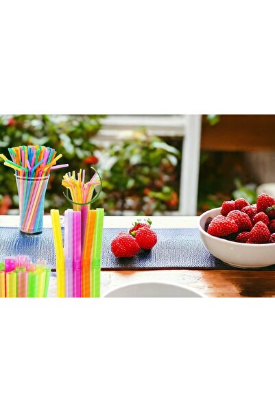 ÇEÇEN HOME Thin Colored Gusseted Plastic Straw 100 Pieces