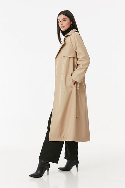 Fulla Moda Trench cu centură în talie cu guler dublu