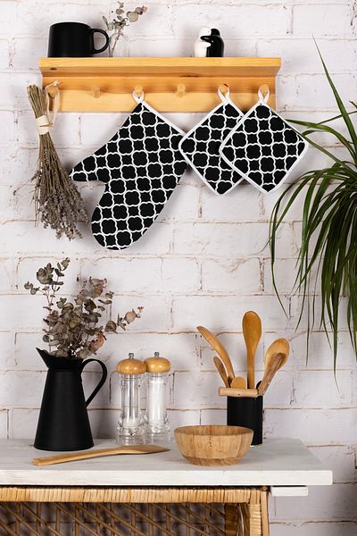 Morlay 3-Piece Oven Gloves and Pot Holder Kitchen Set & 220 Degree Heat Resistant