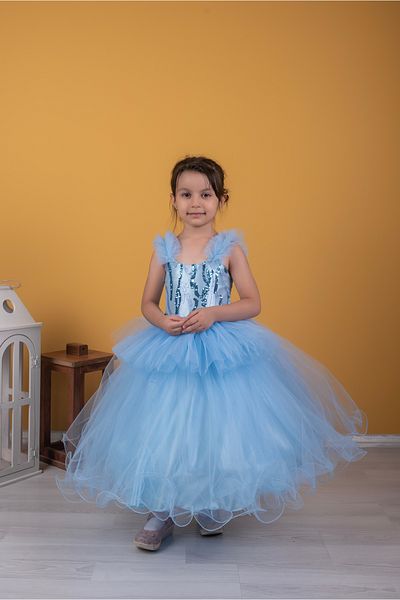 FR Shop F&r Shop Girl's Fluffy-crawling Evening Dress Wedding Dress Wedding Dress Sequin Detailed Ice Blue