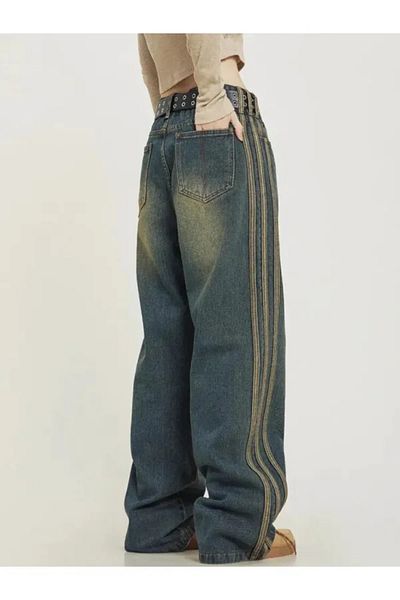 Violon Washed Vintage Stripe Detailed Baggy Model Jean Trousers