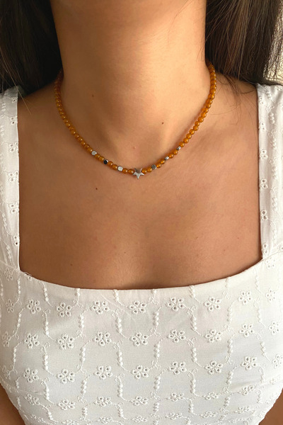 Suerte Accessories El Yapımı Bal Akik ve Hematit Doğal Taş Özel Tasarım Doğal...