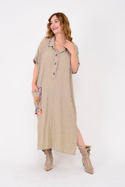 ZTO WOMEN'S AUTHENTIC HAND EMBROIDERY DETAIL SLIT DRESS