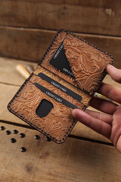 New Coast Leather 1900's Ръчно изработен мъжки портфейл от естествена кожа с шарки
