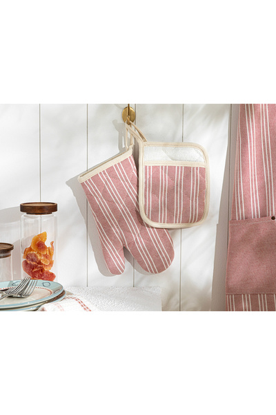 English Home Scratch Line Pamuk 2'li Mutfak Seti Kırmızı