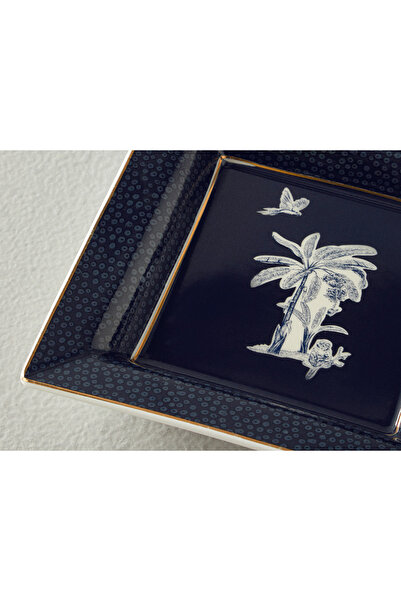 English Home Dark Blue Chic Palm Decorative Plate - 14X14X2.5 cm