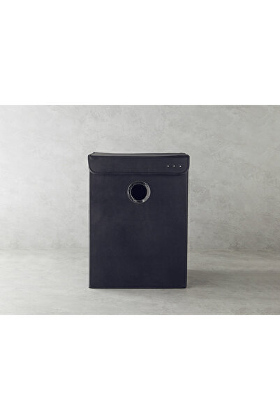 English Home Aluna Suni Deri Çamaşır Sepeti Siyah