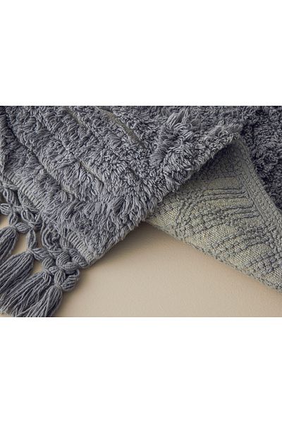English Home Γκρι Tassel Check Βαμβακερό πατάκι μπάνιου