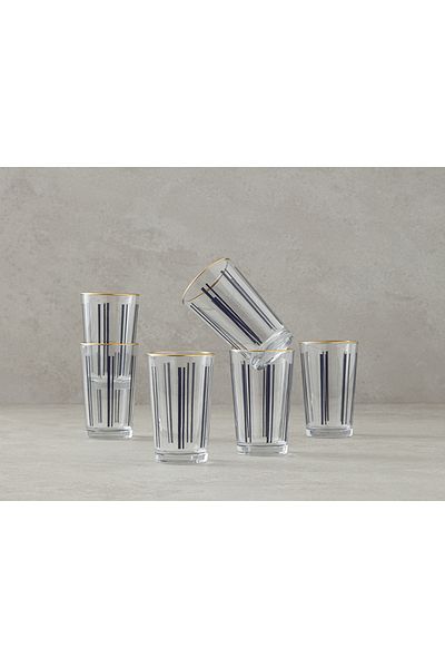 English Home Modern Line Glass Set of 6 - Brown Colored Side Glasses Black