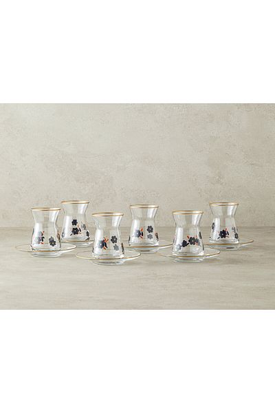 English Home Boheme Glass 12 Piece 6 Person Tea Set Black