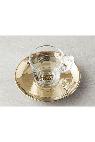 English Home Fern Glass 4 Pieces Coffee Cup Set for 2 Persons Gold