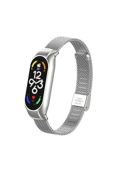 Fibaks سوار معصم بحزام من القش المعدني مع مشبك من الفولاذ المقاوم للصدأ متوافق مع Xiaomi Mi Band 8