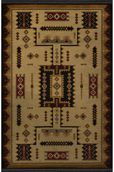 Rugs Modern Halı Μπεζ και μαύρο διακοσμητικό χαλί με παραδοσιακά μοτίβα και έ...