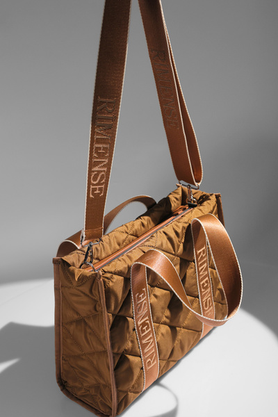 Rimense Women's Tan Quilted Lined Hand and Shoulder Bag