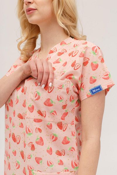 Dr. Mitra Women's Lycra Bat Sleeve Nurse Doctor Strawberry Print Single Top Jersey