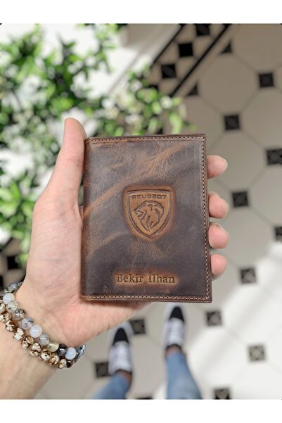 Visso leather Peugeot Hakiki Deri Araç Ruhsat Kılıfı Isme Özel Çanta Erkek Ka...