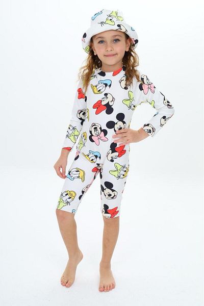 pistyle Girl's Minni Duffy Patterned Swimsuit with Hat