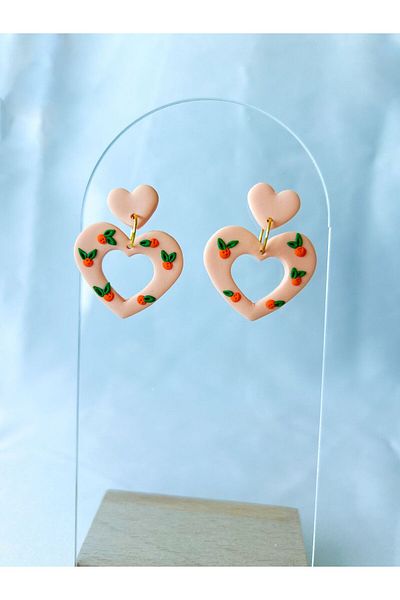 TREND Candy Orange Patterned Heart Orange Polymer Earrings