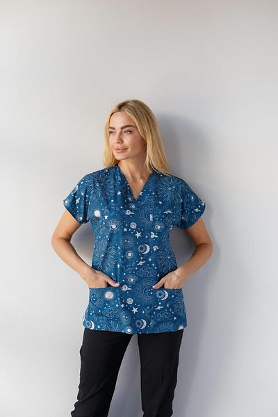 Dr. Mitra Tricou cu mânecă liliac din Lycra pentru femei, cu model de noapte, pentru asistentă medicală