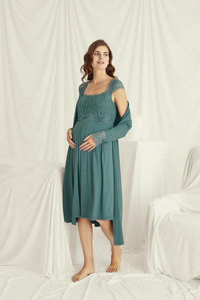 MONAMİSE Monamise Women's Lace Front Buttoned Maternity Dressing Gown Set 18534