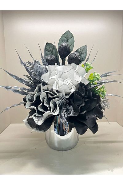 TASARIMHMODA Vasă din metal argintiu 3 - Model de flori artificiale