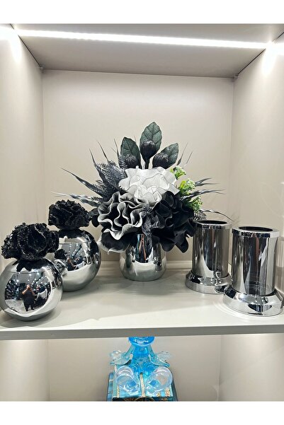 TASARIMHMODA Yapay Çiçekli 5 Parça Set Gümüş No:11