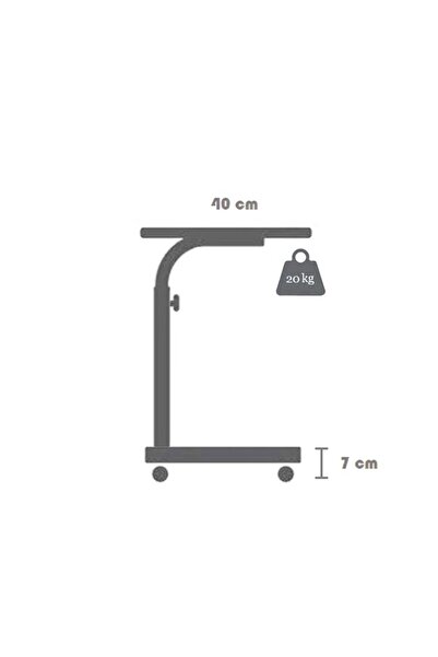 servetavcı Yükseklik Ayarlı Laptop Sehpası ve Çalışma Masası - Atlantik Çam Beyaz (Tekerli) Oval Kenar - 70x40