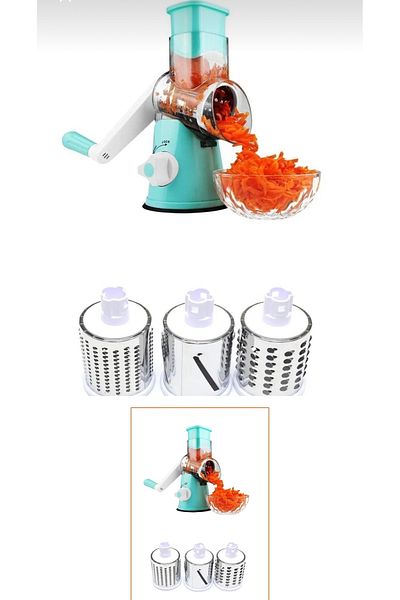LeesHome Turquoise Handle Manual Vegetable Chopper 3 Different Steel Blades