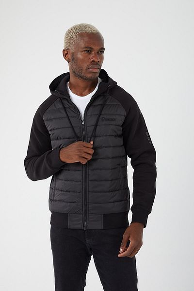 UNIQROY Fiber Filled Hooded Quilted Relaxed Fit Sweatshirt Black
