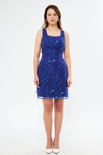 Bidoluelbise Sax Blue 3D Butterfly Dandel Guler pătrat fără mâneci Mini rochie de seară
