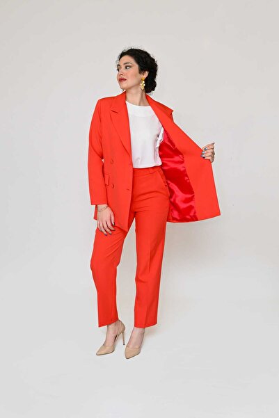 DEFİLE LUX Long Jacket Trousers Set Pomegranate Flower - Official Series