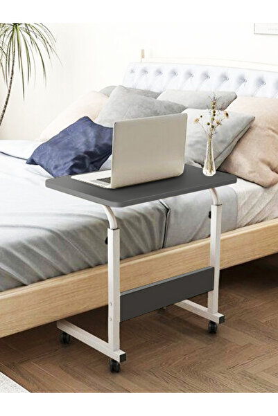 servetavcı Yükseklik Ayarlı Laptop Sehpası - Antrasit Beyaz (Tekerli) Oval Ke...