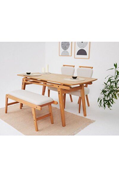 AVOKADO MOBİLYA Palace 2 Sandalye 1 Bench Meşe Mutfak Masa Takımı