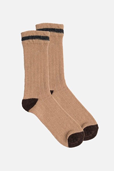 Mısırlı Unisex Alpaka Yünü Kışlık Çemberli Tekli Bej Soket Çorap M 3093 Bj