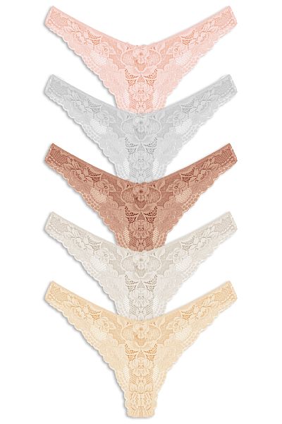 HNX 5-Piece Lace High Waist Brazilian Women's Thong Panties
