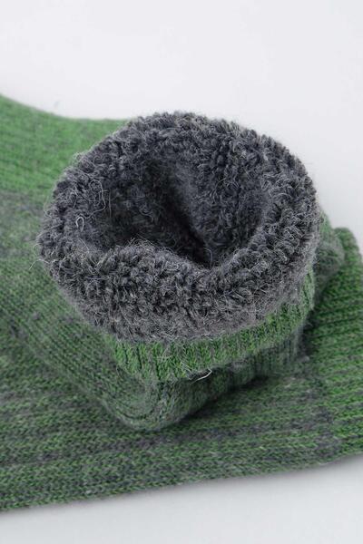 Mısırlı Unisex Alpaka Yünü Havlu Kışlık Gri/yeşil Soket Çorap M 6006 Gy