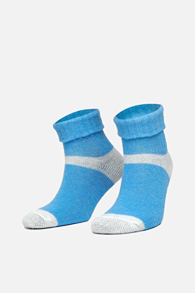 Mısırlı Kadın Alpaka Yünü Kışlık Kıvrık Tekli Turkuaz Soket Çorap M 2056 T