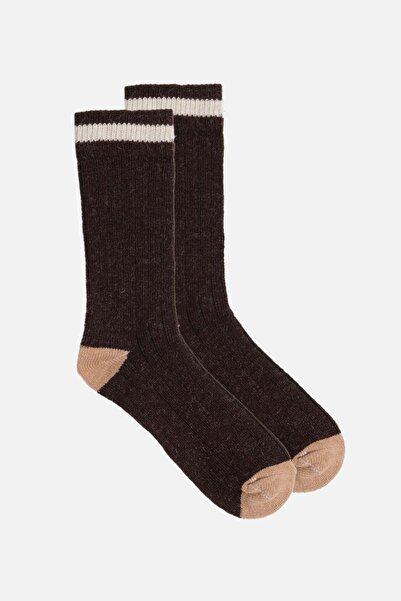 Mısırlı Unisex Alpaka Yünü Kışlık Çemberli Tekli Kahverengi Soket Çorap M 3093 K