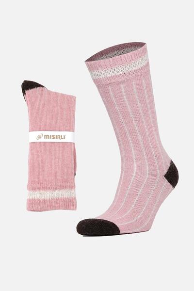 Mısırlı Kadın Alpaka Yünü Kışlık Çemberli Tekli Pembe Soket Çorap - M-3093-p