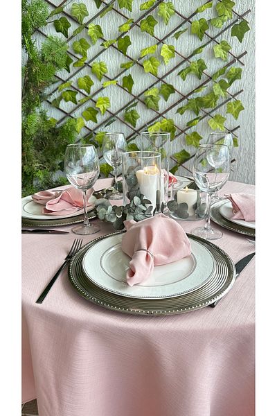 Decamor home 6-Piece Napkin Linen Textured Stain-Proof Powder Pink Fabric Napkin