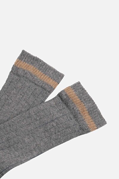 Mısırlı Unisex Alpaka Yünü Kışlık Çemberli Tekli Gri Soket Çorap M 3093 G
