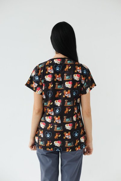 Dr. Mitra Women's Lycra Bat Sleeve Nurse Doctor Print Single Top Jersey