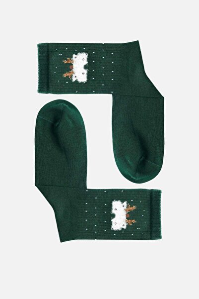 Aytuğ Women's Cotton Single Green Christmas Themed Socks A 49001 Y